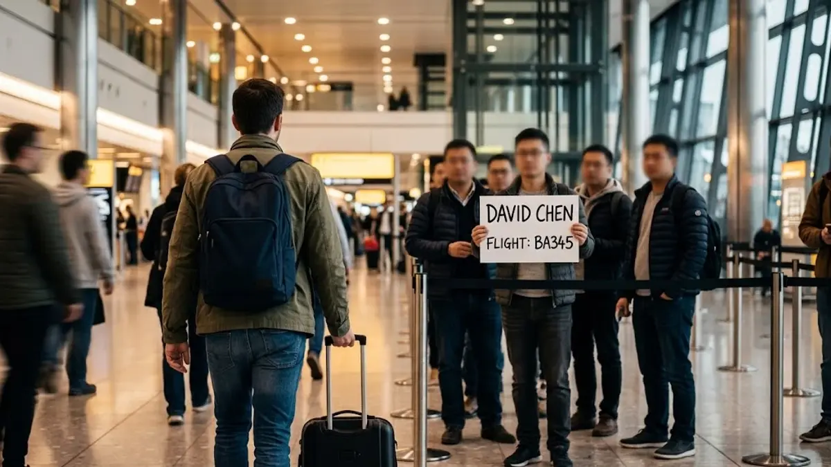 Traveler walking through an airport terminal with luggage
